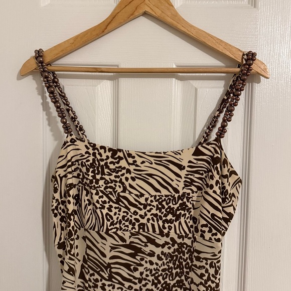 Maggy Boutique Y2K Animal Print Beaded Spaghetti Strap Midi Dress - Picture 3 of 9